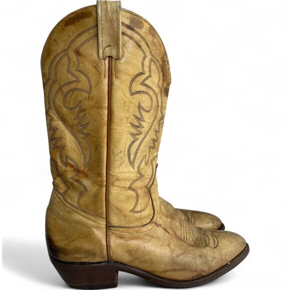 Boulet Leather Western Cowboy Boots Tan Marbled Men's 9 E - Picture 2 of 13